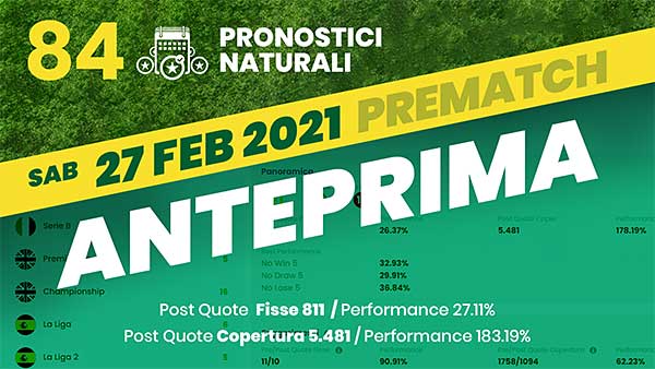 Pronostici Naturali Anteprima Scommesse Betting Calcio Anteprima Partite Sabato 27 Febbraio 2021